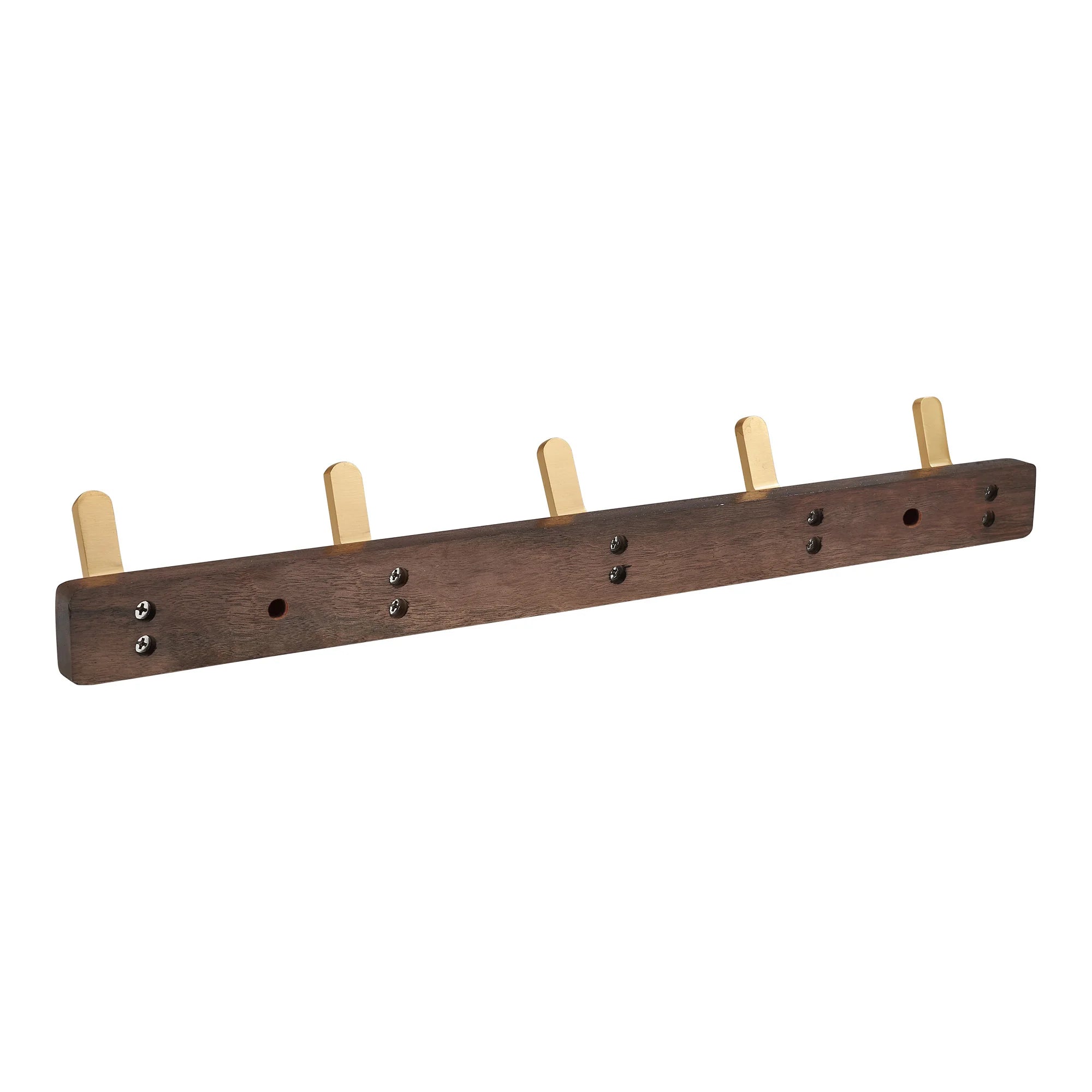 Walnut Wood Wall Coat Rack with 5 Gold Hooks Vintage Wall Mounted Towel and Key Holder