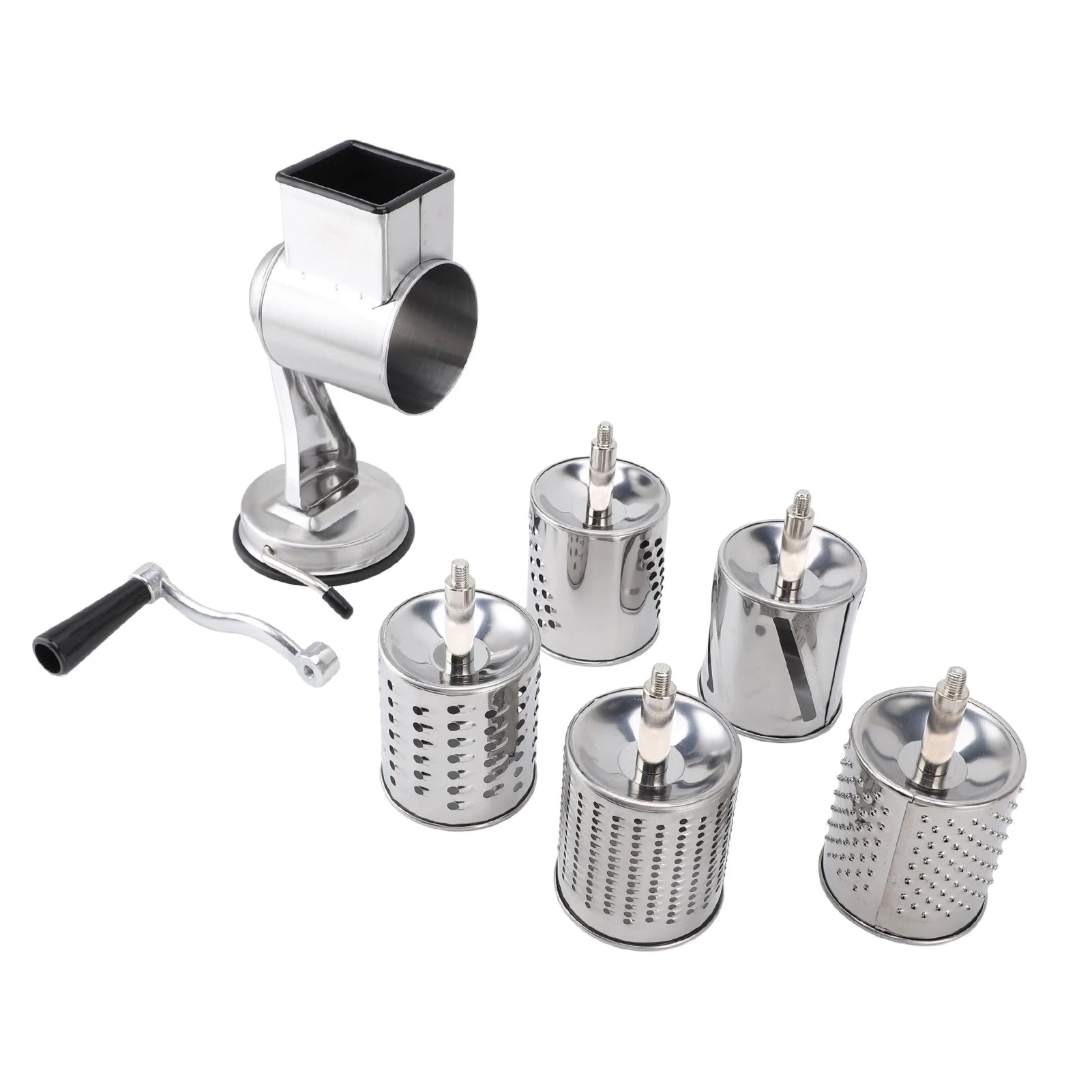 Manual Cheese Grater Stainless Steel Hand Crank Shredder with 5 Blades - Silver