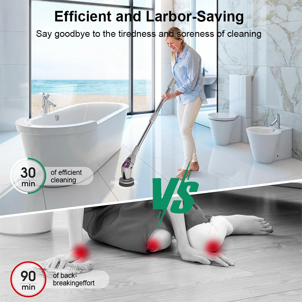 Electric Cleaning Brush 10 in 1 Cordless Spin Scrubber with LED Display and Adjustable Handle