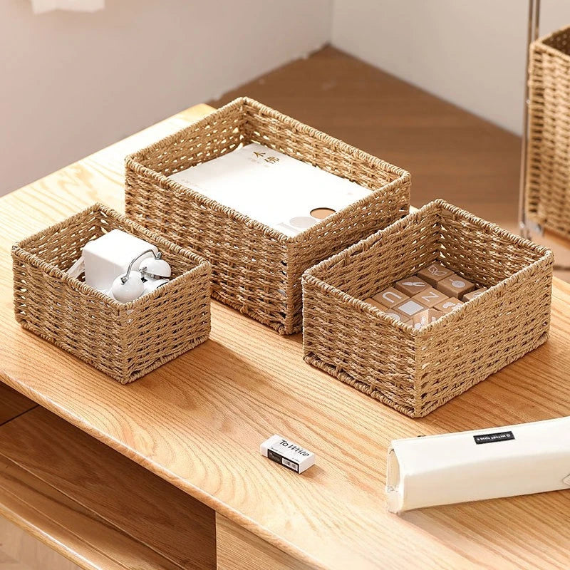 3 Piece Wicker Storage Basket Set Nesting Shelf Organizers for Bathroom Kitchen Closet Home Storage – Coffee
