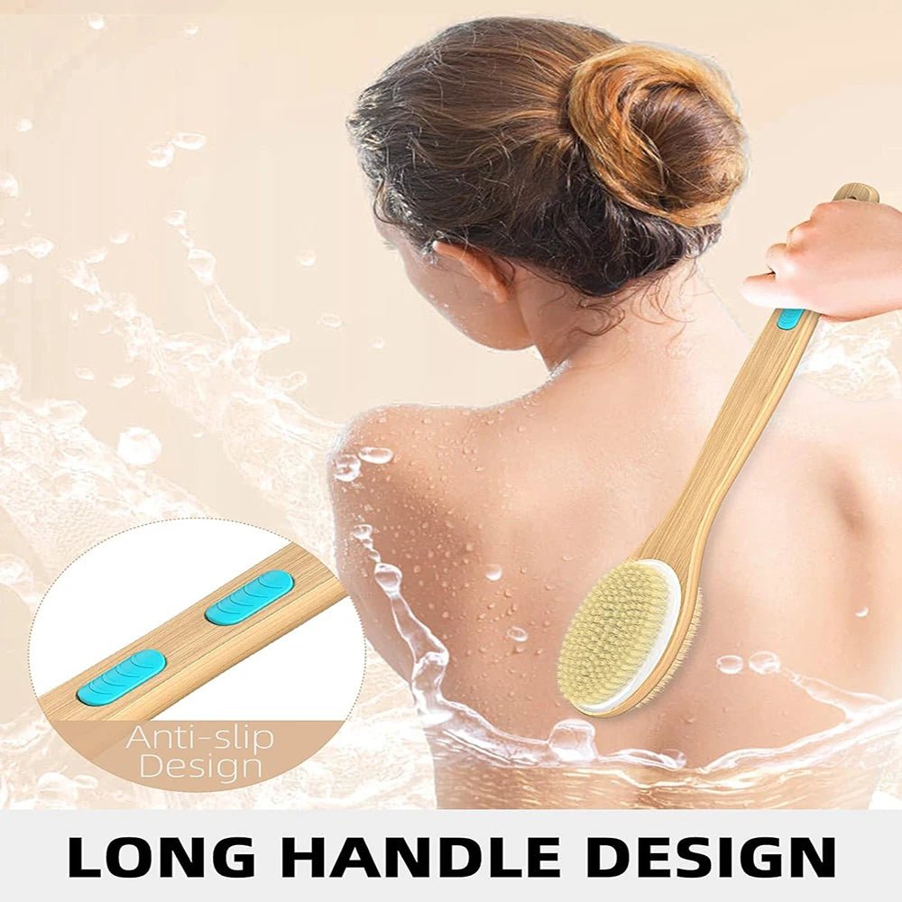 Shower Brush Set 2 Pack Dual Sided Long Handle Body Back Scrubber