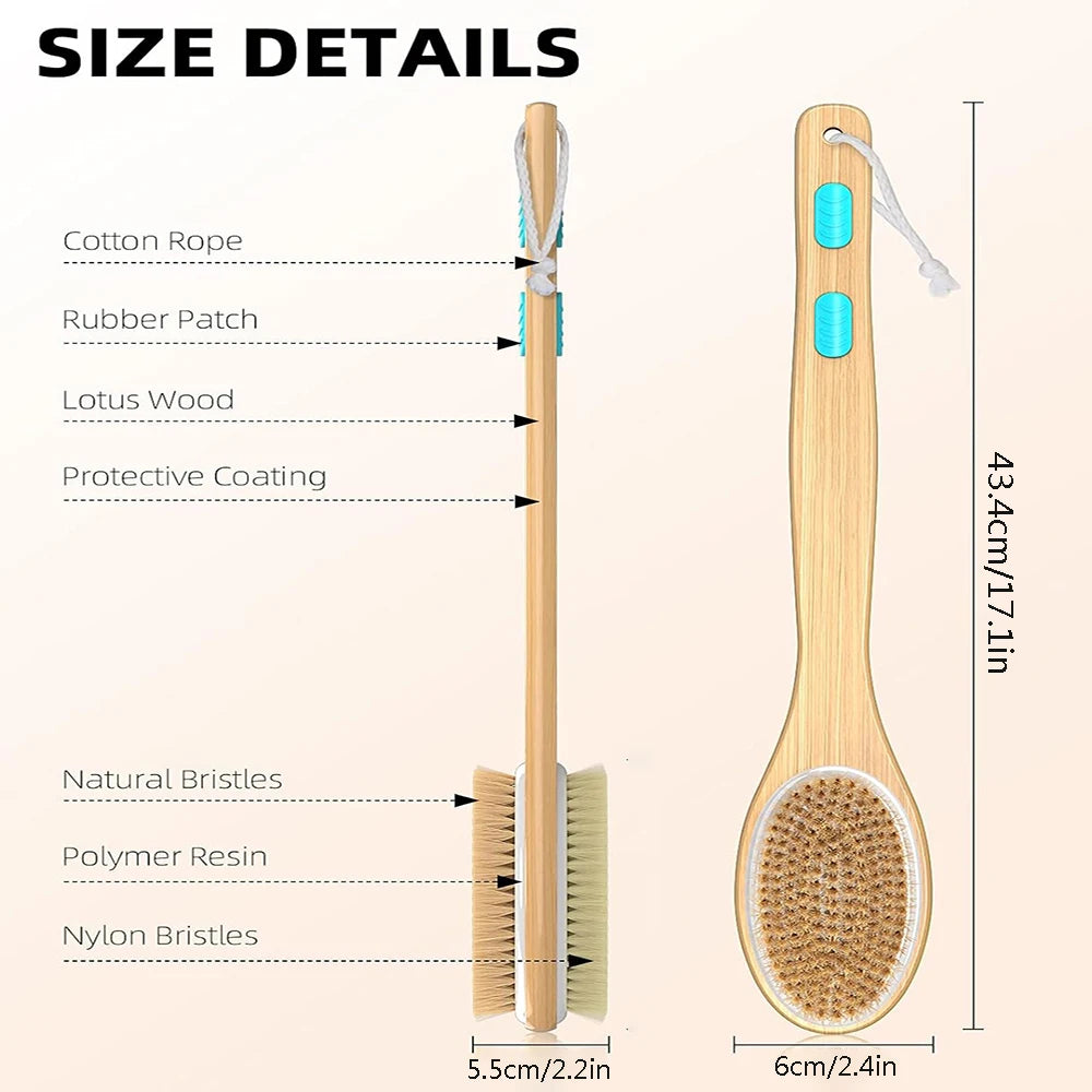 Shower Brush Set 2 Pack Dual Sided Long Handle Body Back Scrubber