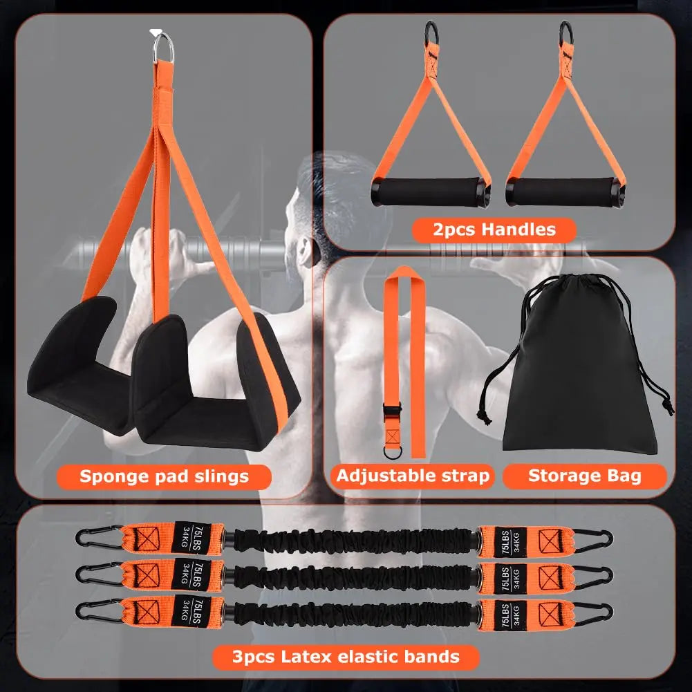 Pull Up Assistance Bands Set Adjustable Resistance Strap Training Kit Portable Workout System - Orange