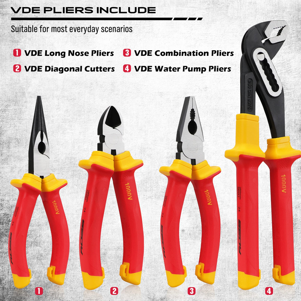 Heavy Duty 14 Piece 1000V Insulated Screwdriver and Pliers Tool Set with Magnetic Tips