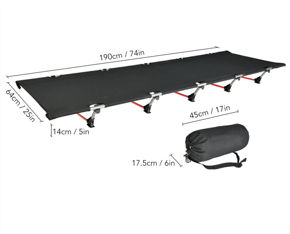 Ultralight Outdoor Folding Camping Cot 190x65cm Aluminum Alloy Travel Bed - Black