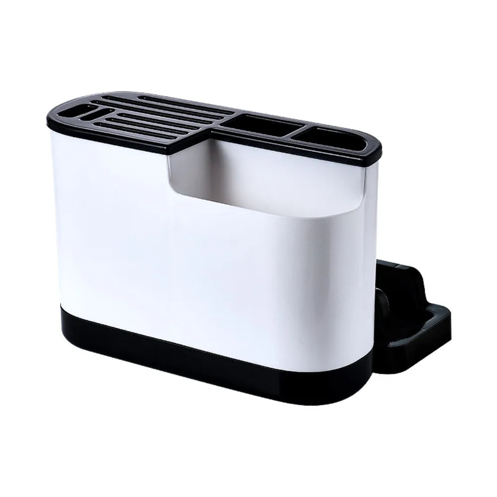 Large Capacity Kitchen Cutlery Holder Chopping Board Rack with Self-Draining Storage Organizer – Black