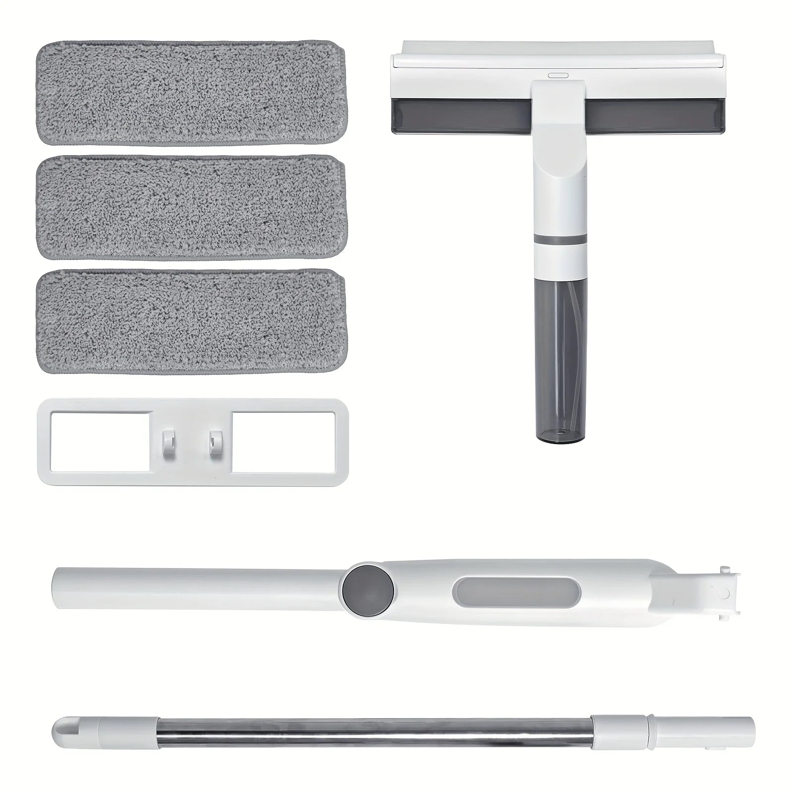 Window Cleaning Kit 3 in 1 Spray Squeegee Mop with Adjustable Handle 3 Pieces of Fabric