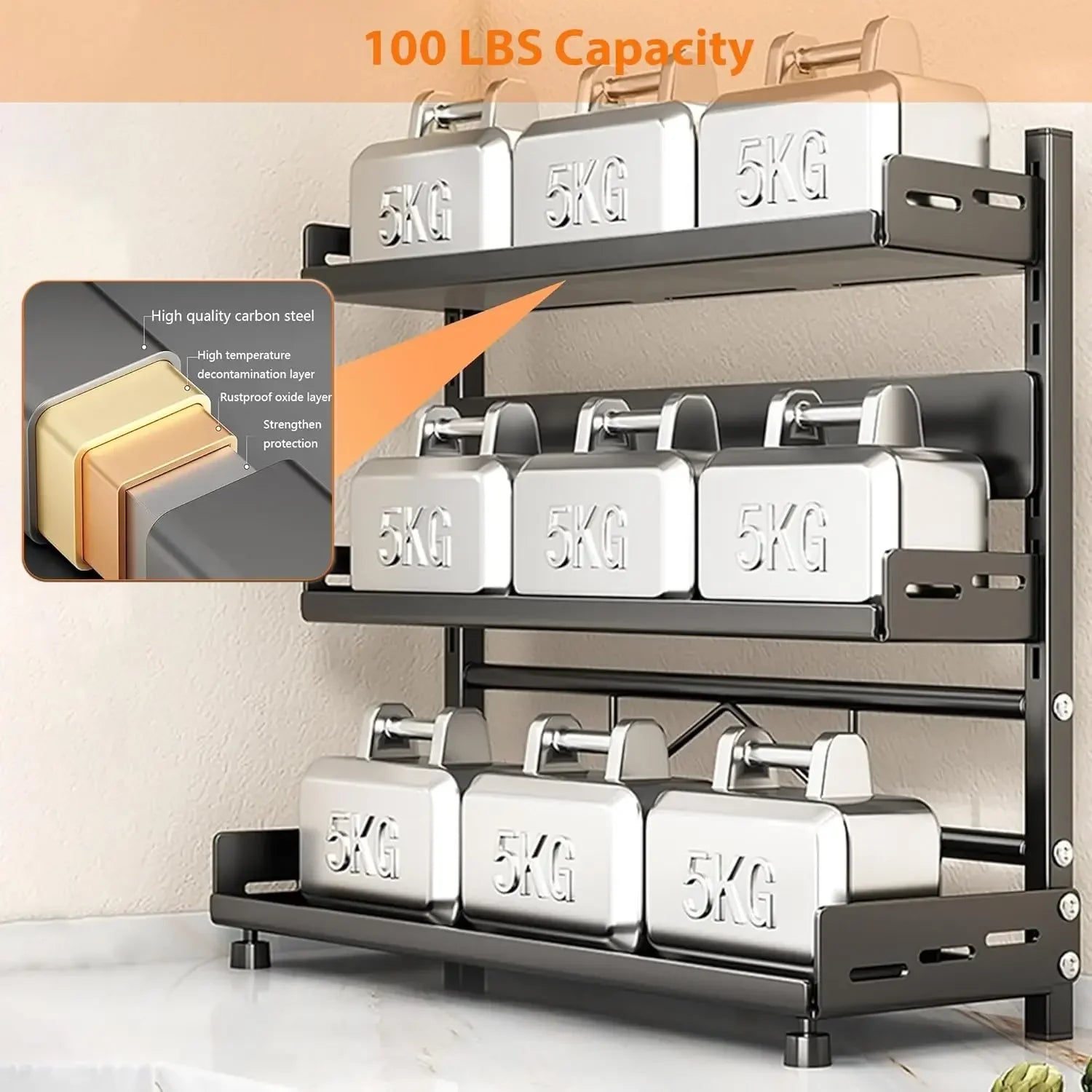 3 Tier Spice Storage Rack 40cm Adjustable Steel Countertop Organizer Black