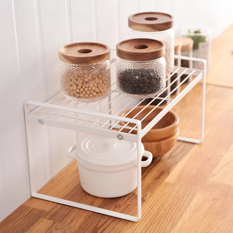 Small Metal Desktop Storage Rack Countertop Organizer Shelf Space Saving Kitchen Cabinet Storage