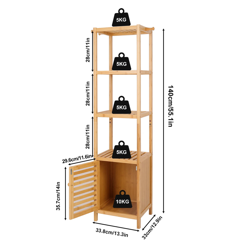 Freestanding Bamboo Bathroom Storage Cabinet Tall Slim Corner Shelf Organizer – Natural Wood