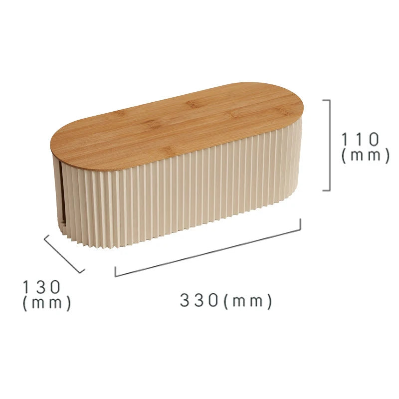 Cable Management Box 33cm Bamboo Cover Wire Storage Box Power Strip Organizer - Beige