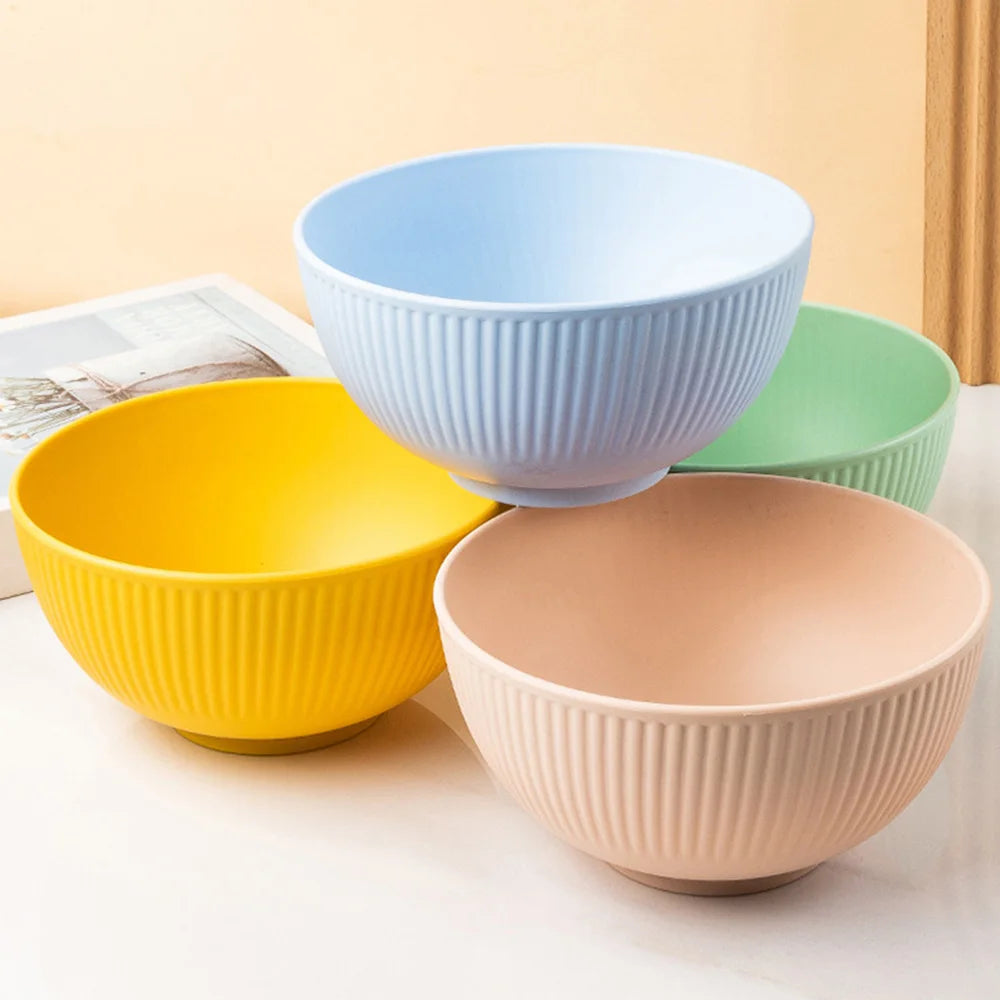 4 Piece Wheat Straw Bowl Set Shatter Resistant Reusable Serving Bowls for Home and Dining - Green