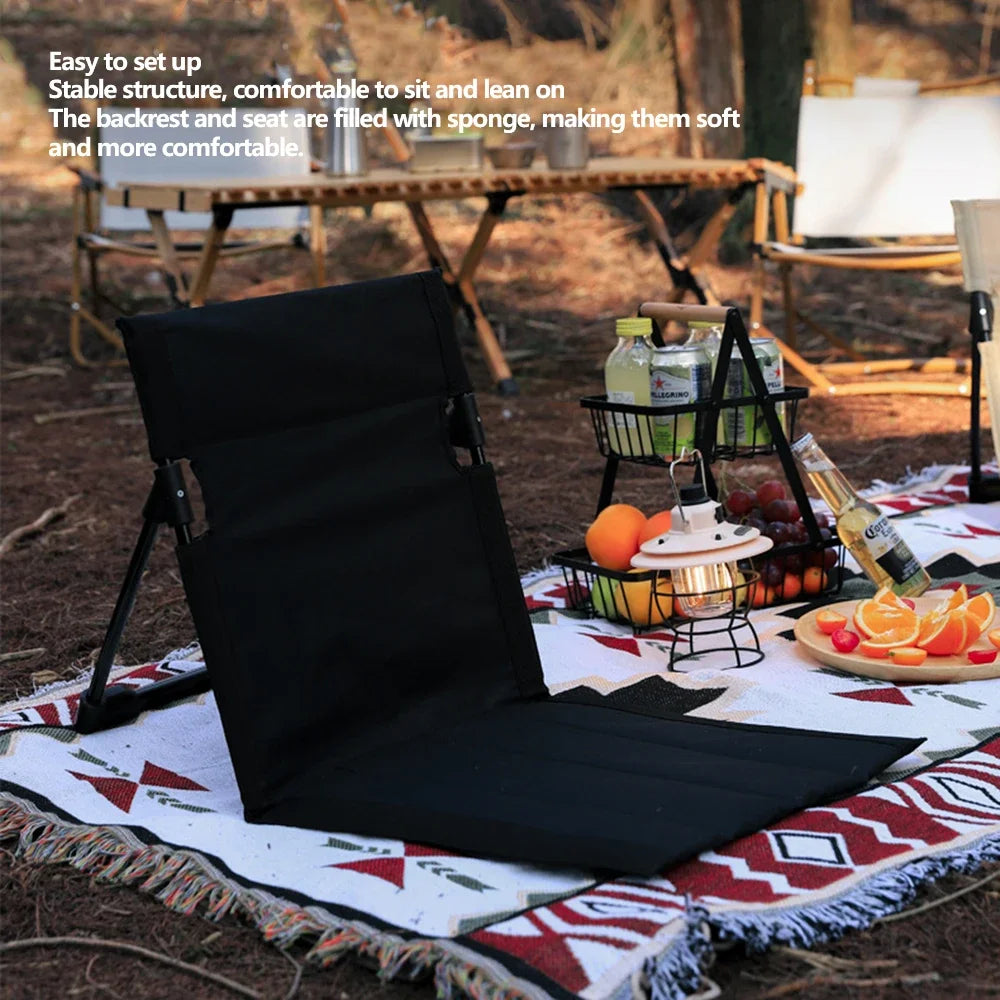 Camping Chair Foldable Single Seat Padded Cushion Backrest Portable Lounger – Black