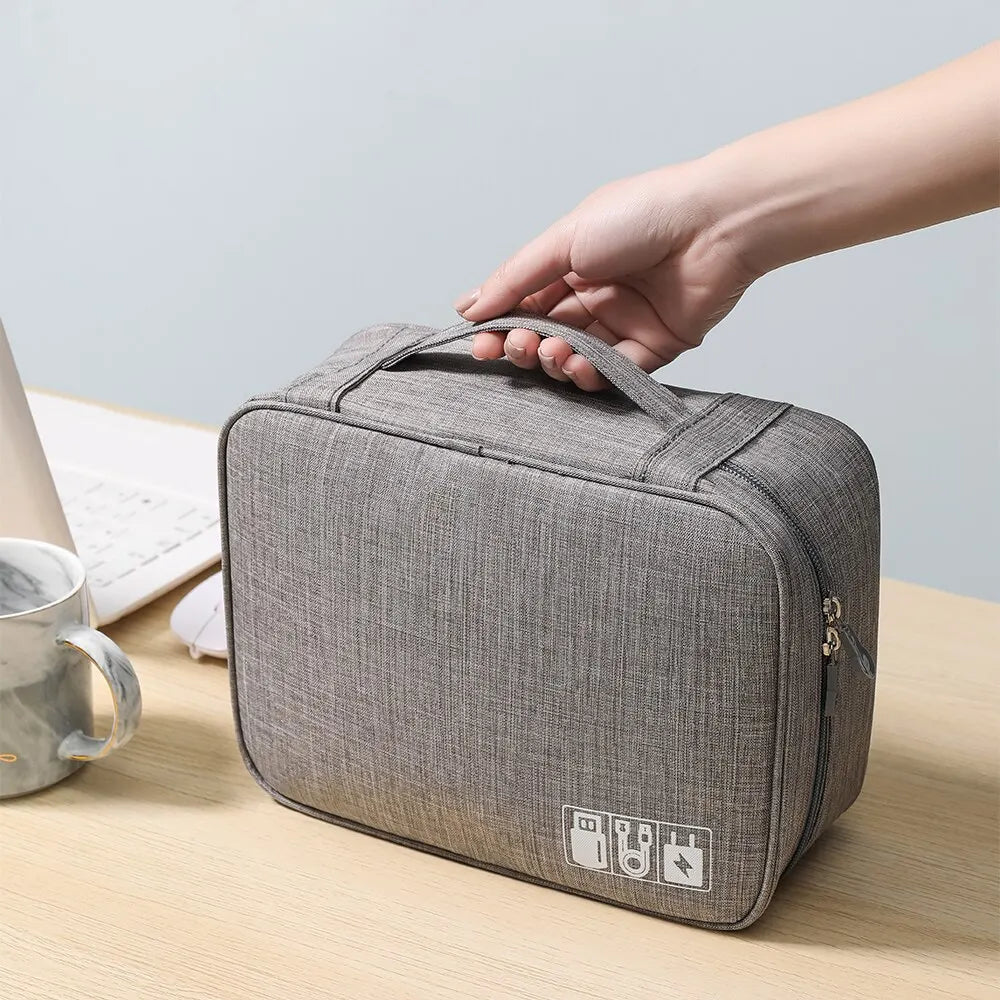 Travel Digital Storage Bag 24.5cm Waterproof Cable Organizer Electronic Accessories - Grey