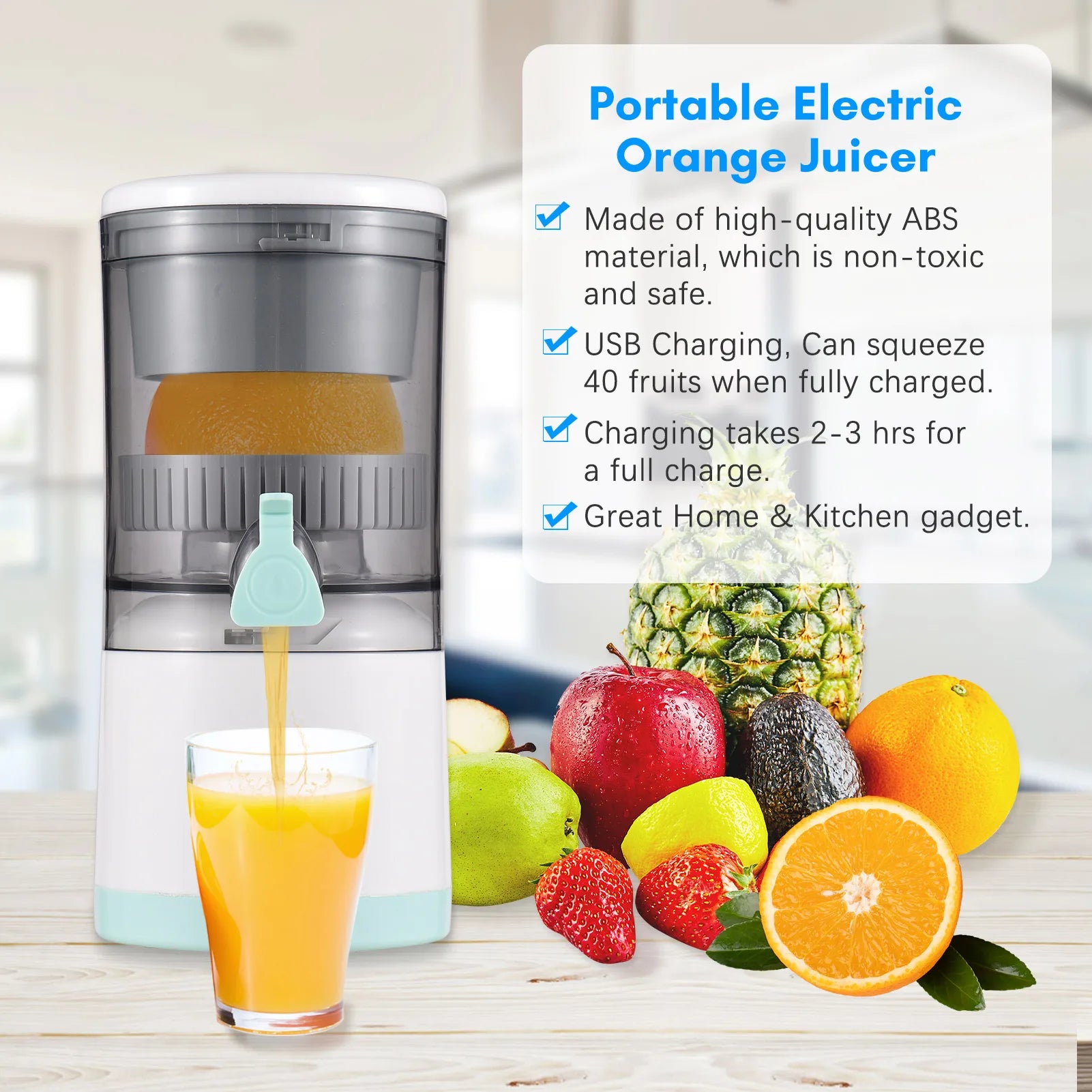 Electric Citrus Juicer 800mAh USB Rechargeable Portable Orange Lemon Squeezer - Green