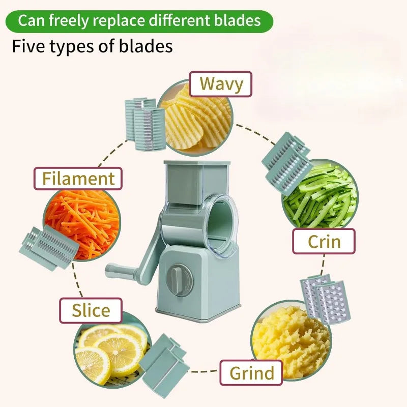 Rotary Cheese Mill 5-in-1 Manual Vegetable Slicer and Shredder – Green