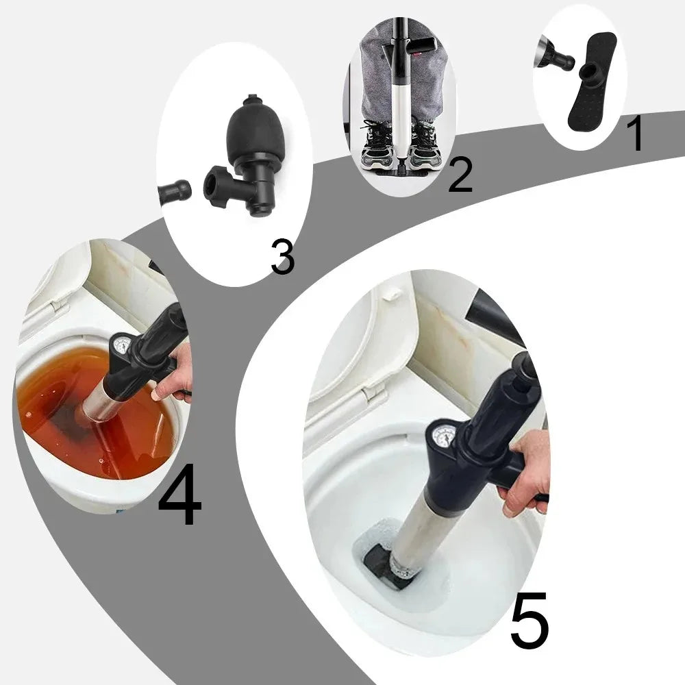 Drain Unclogger Pump High Pressure Portable Pipe Cleaner for Toilet Sink - White