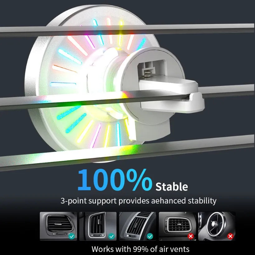 Phone Holder 15W Wireless Charging Air Vent Mount RGB Light One Hand Operation Dock