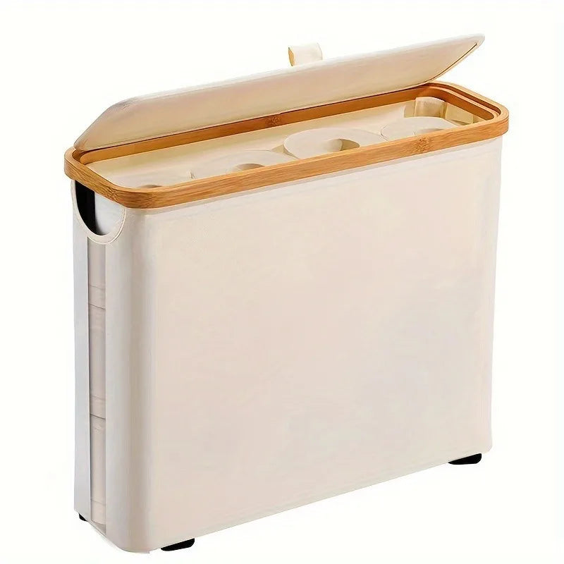 Toilet Paper Storage Basket Foldable Fabric Organizer with Transparent Window and Lid – Beige