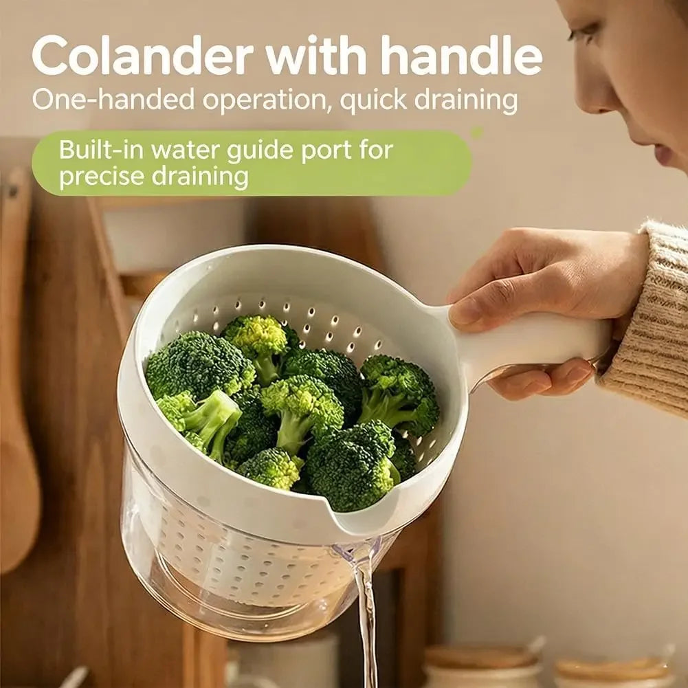 2-in-1 Vegetable Fruit Washing Drainage Basket Colander Mixing Bowl - Blue