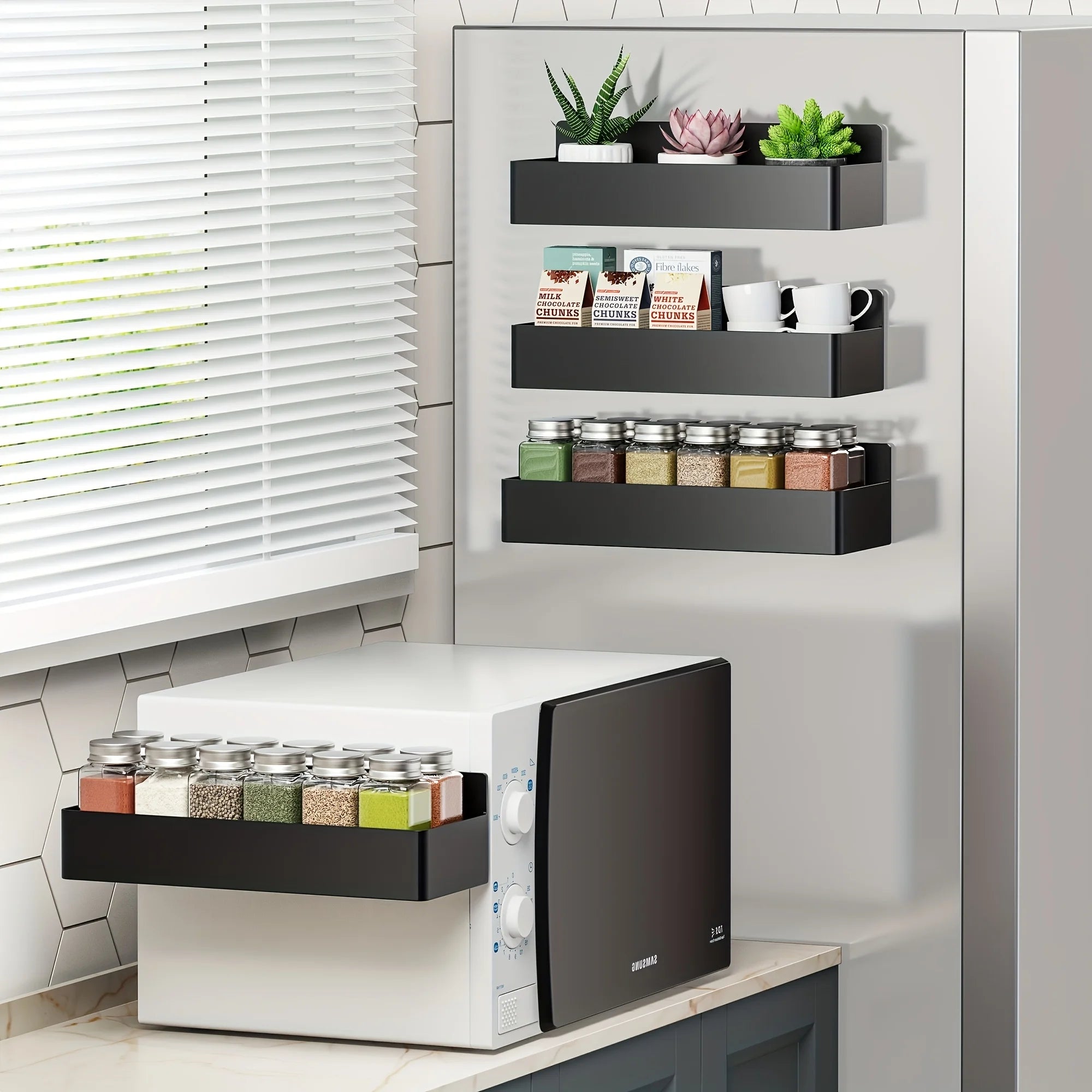 Storage Shelf Set 2 Piece Fridge Side Metal Rack Kitchen Organiser Reusable Space Saving