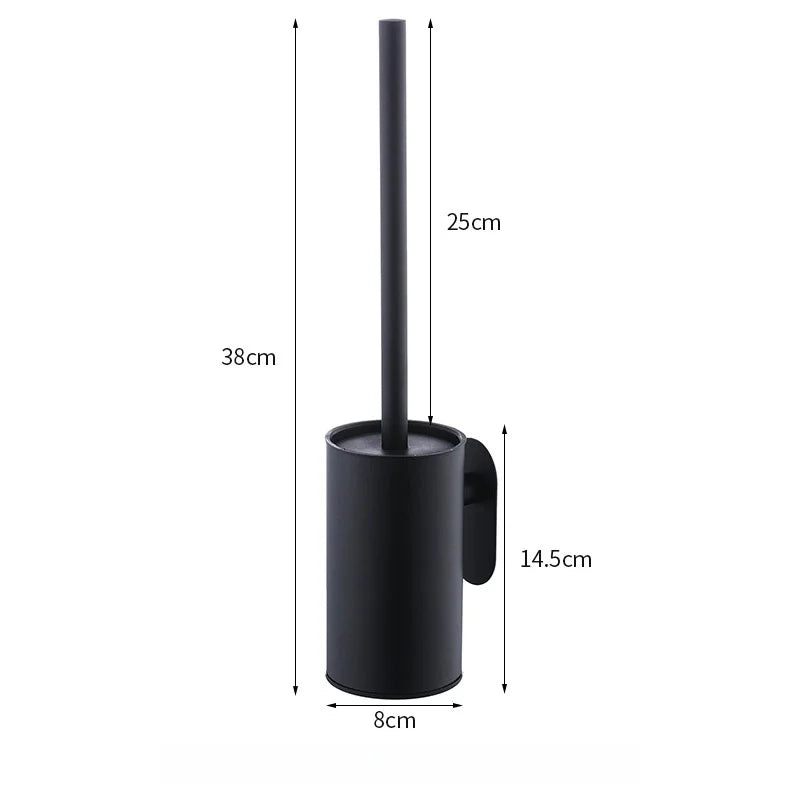 Wall Mounted Toilet Brush with Holder No Drill Stainless Steel Handle Bathroom Cleaning Brush Set – Black