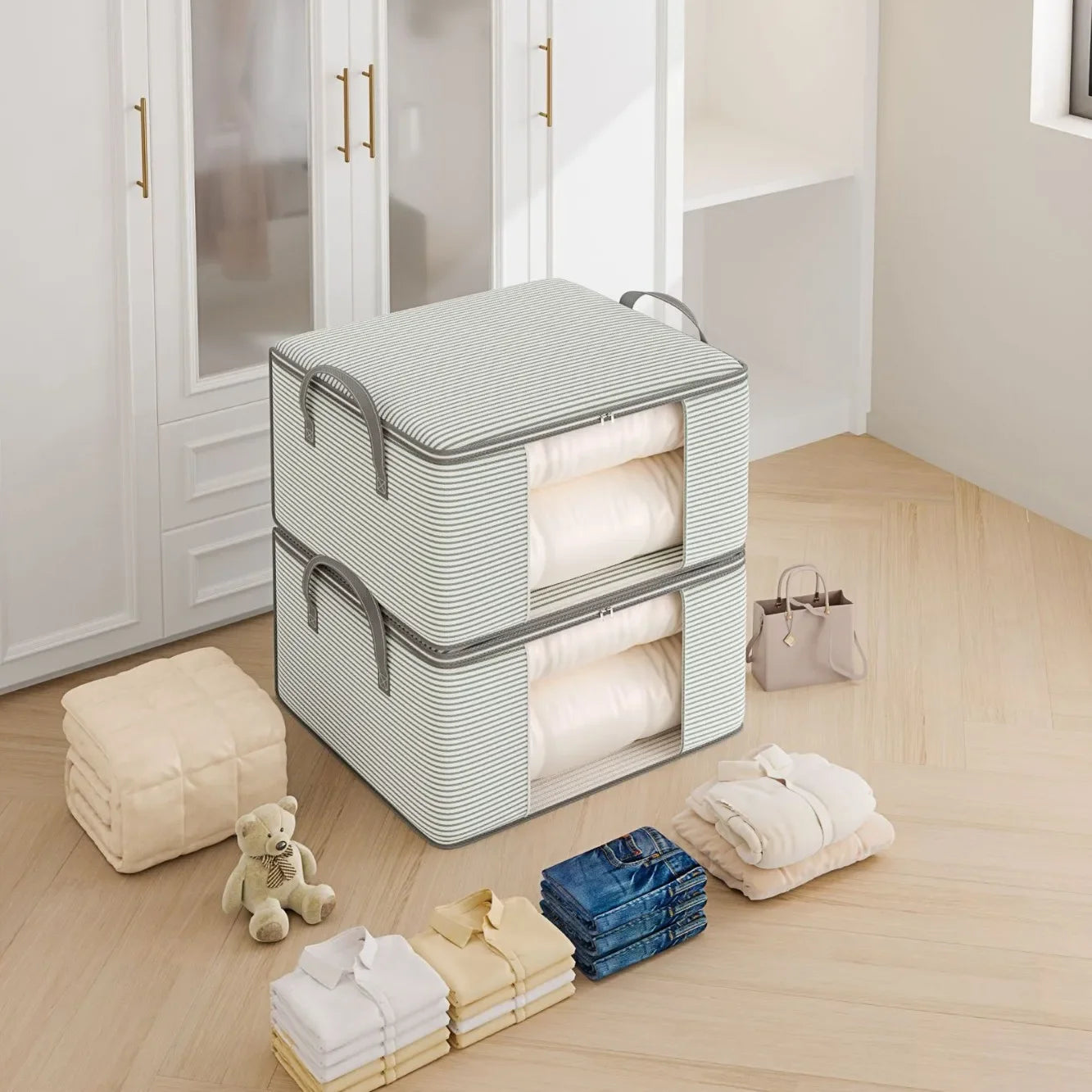 Storage Bag 120g Large Capacity Visual Clothes Quilt Organiser Box Shape 60cm - Grey