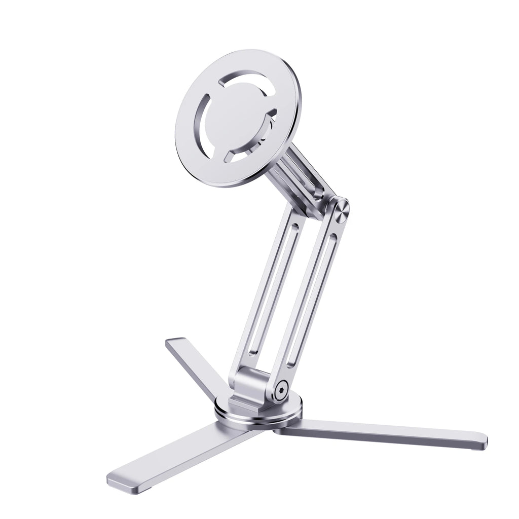 Phone Holder Foldable 360 Degree Rotating Aluminium Desk Stand Tripod Mount - Silver