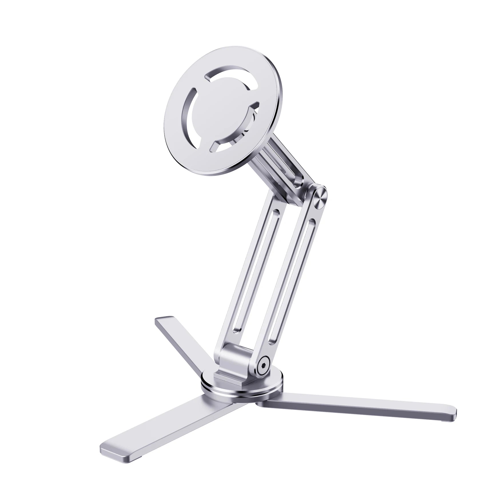Phone Holder Foldable 360 Degree Rotating Aluminium Desk Stand Tripod Mount - Silver