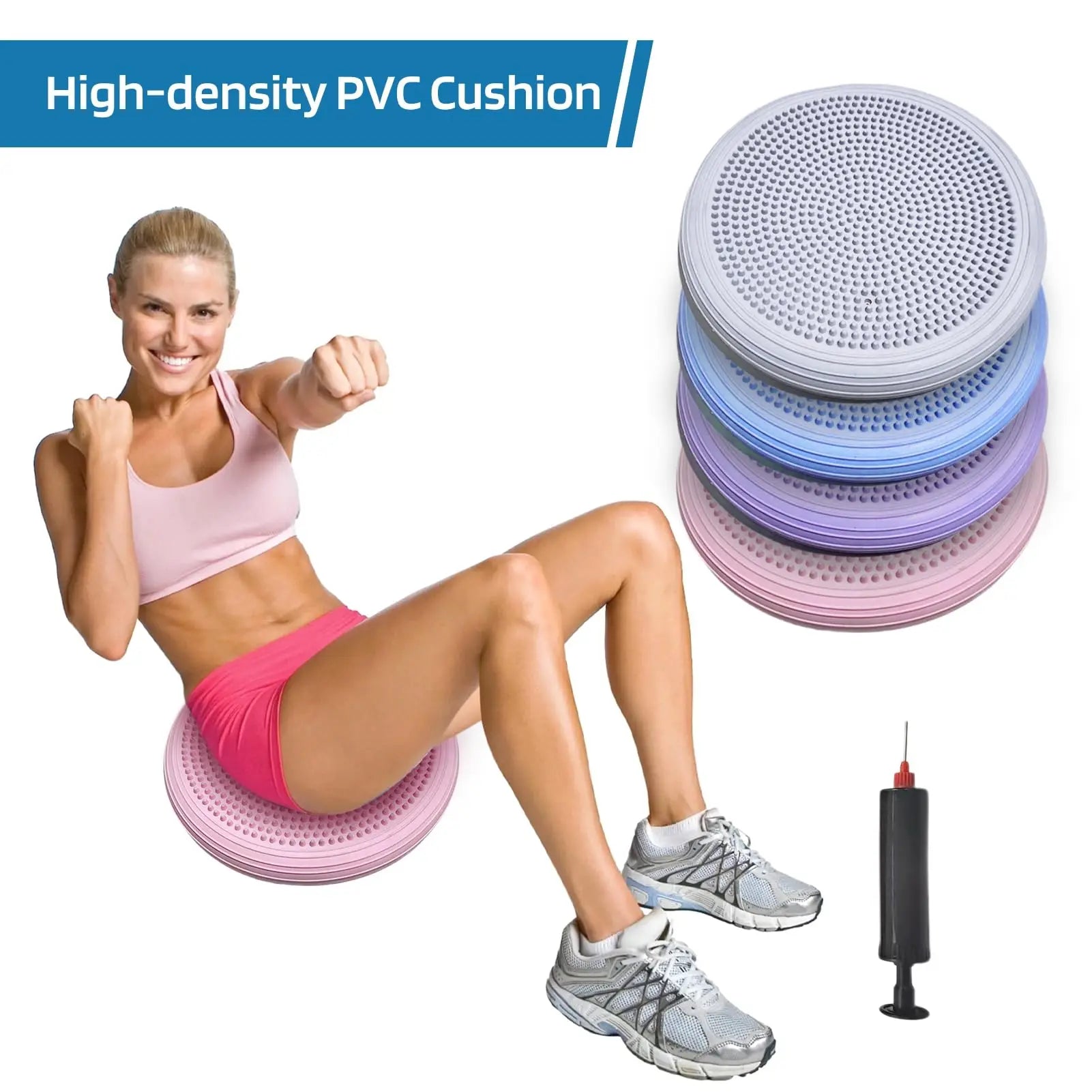 Balance Pad Inflatable PVC 34cm Wobble Cushion with Massage Surface and Pump for Core Training - Pink
