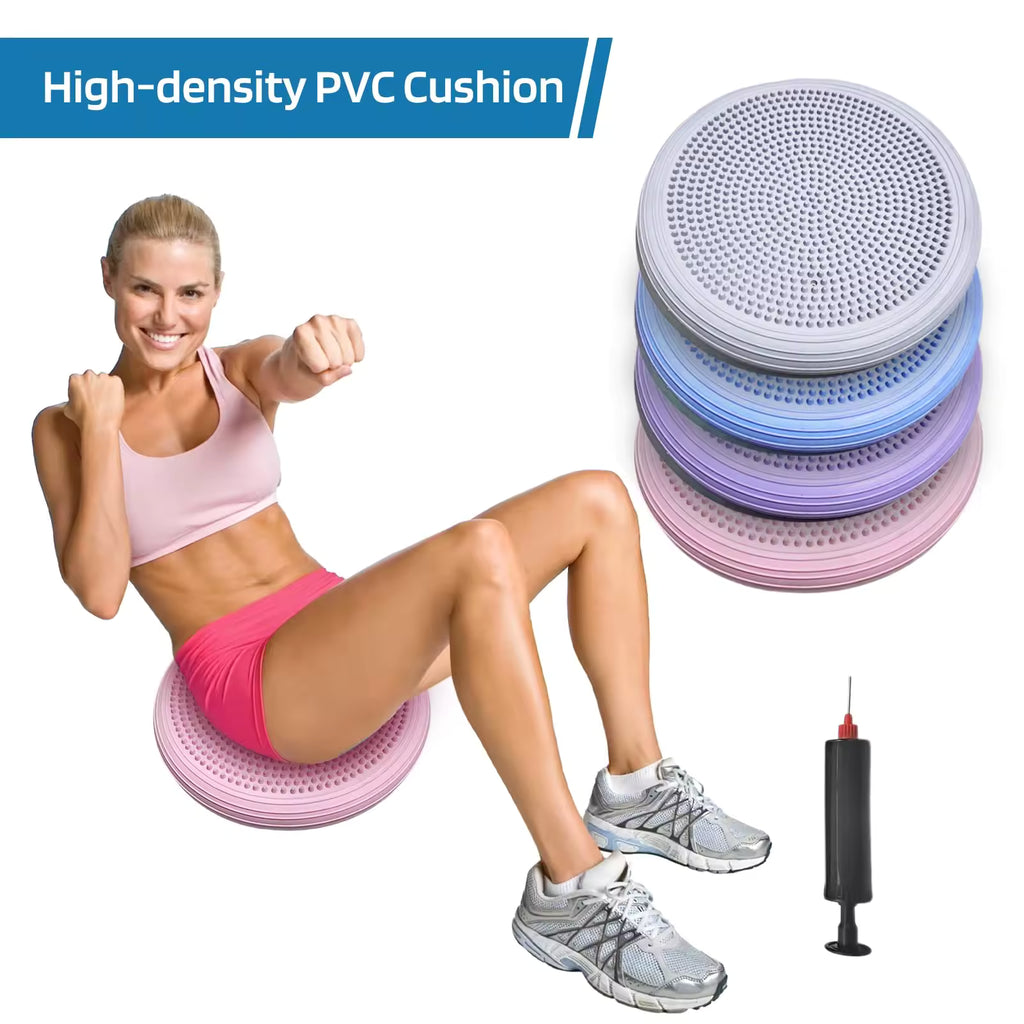 Balance Pad Inflatable PVC 34cm Wobble Cushion with Massage Surface and Pump for Core Training - Blue