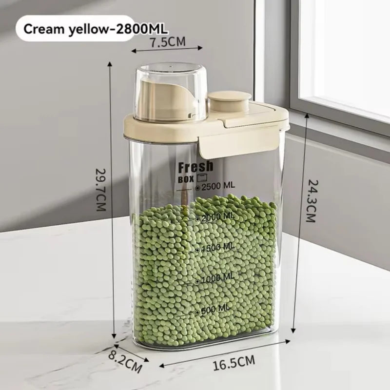 2800ml Airtight Food Storage Container Moisture-Proof Rice Grain Storage – Cream Yellow