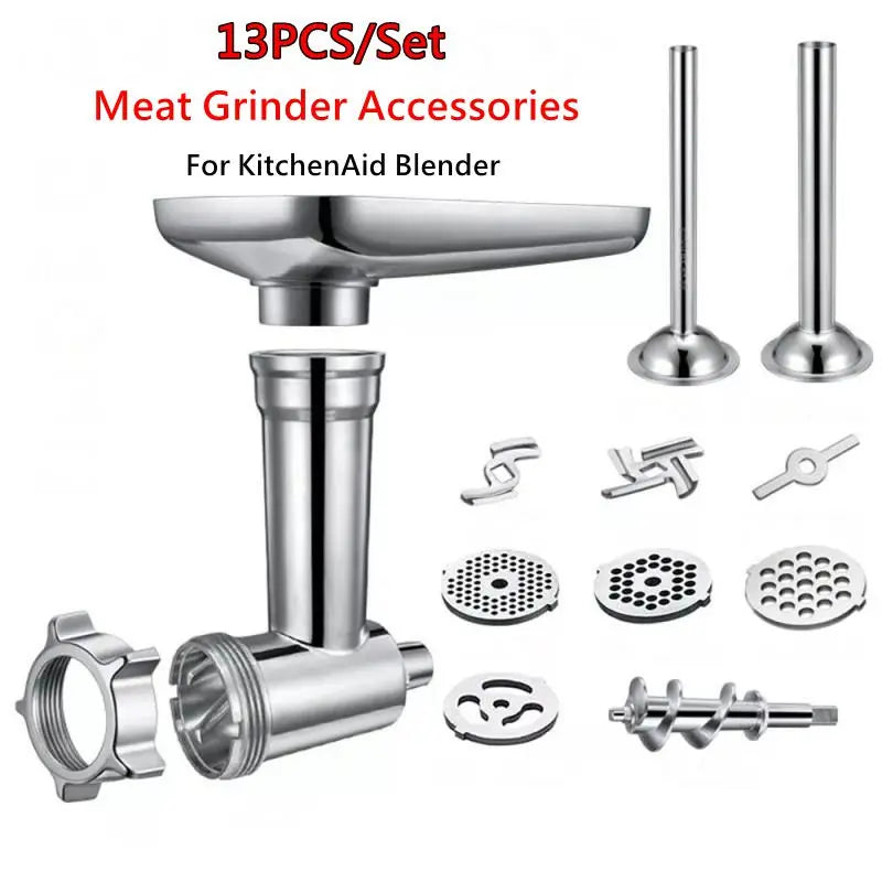 Food Mincer Attachment 13 Piece Stainless Steel Sausage Filler Kit Mixer – Red