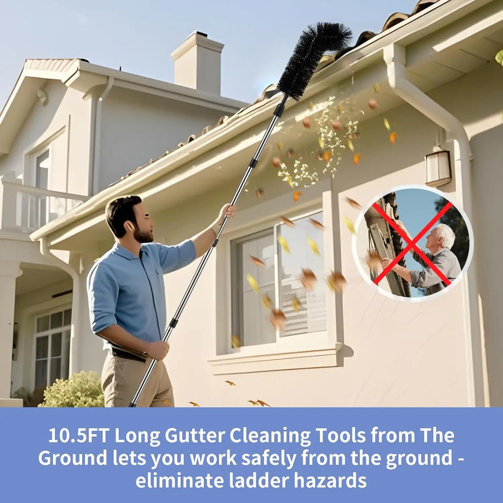 Gutter Cleaning Tool  Adjustable Brush Kit Stainless Steel Long Reach Cleaner 10ft