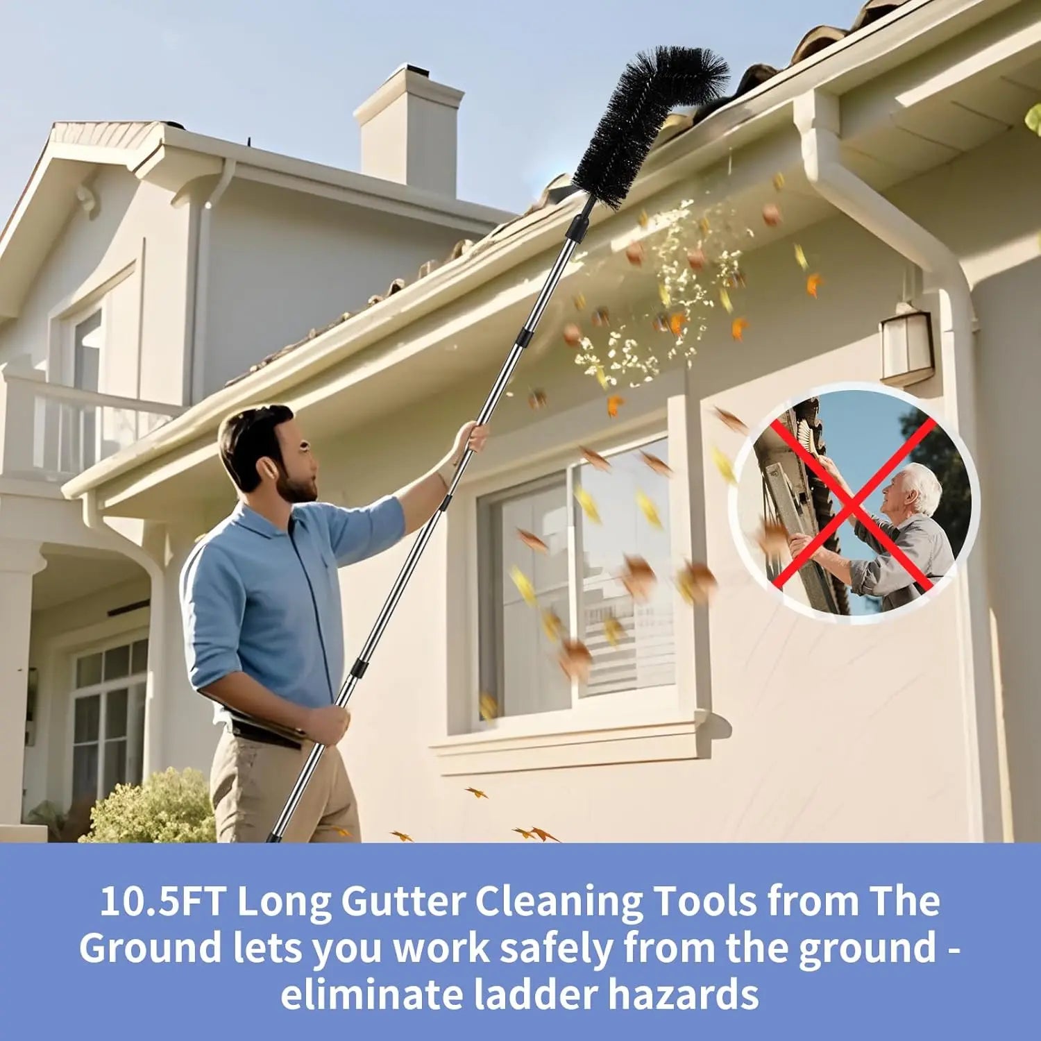 Gutter Cleaning Tool  Adjustable Brush Kit Stainless Steel Long Reach Cleaner 10ft