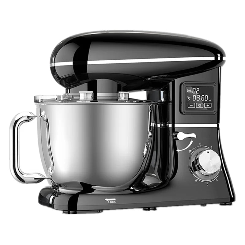 Commercial Stand Mixer 1500W 6.5L Stainless Steel Bowl 6-Speed Silent Smart Display - Black