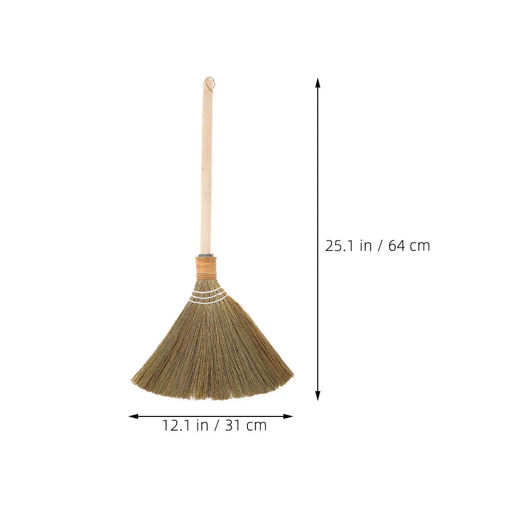 Corn Broom Wooden Handle Natural Whisk Sweeping Tool for Floor Cleaning - Brown