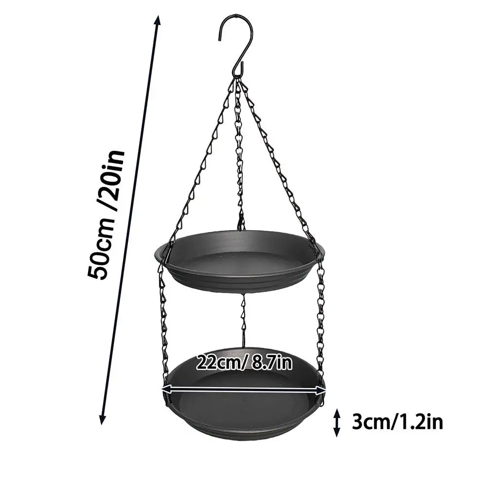 Outdoor Hanging Bird Bath and Double-Tier Bird Feeder Dish with Water Bowl and Chain – Green