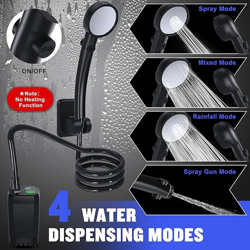 Portable Rechargeable Camping Shower 6000mAh with LED Display and Adjustable Shower Head