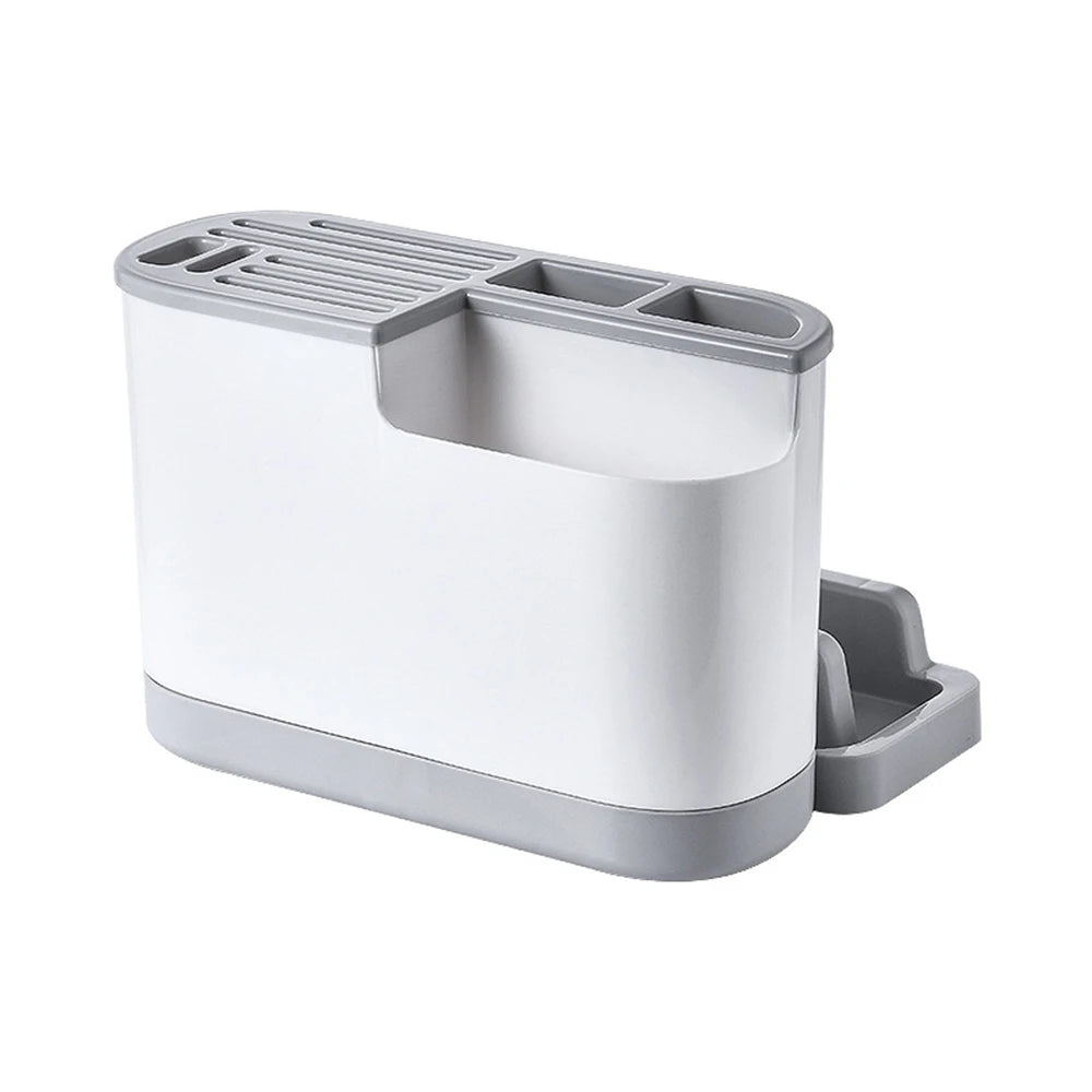 Kitchen Knife Block Organizer Countertop Utensil Holder with Drain Tray – Grey