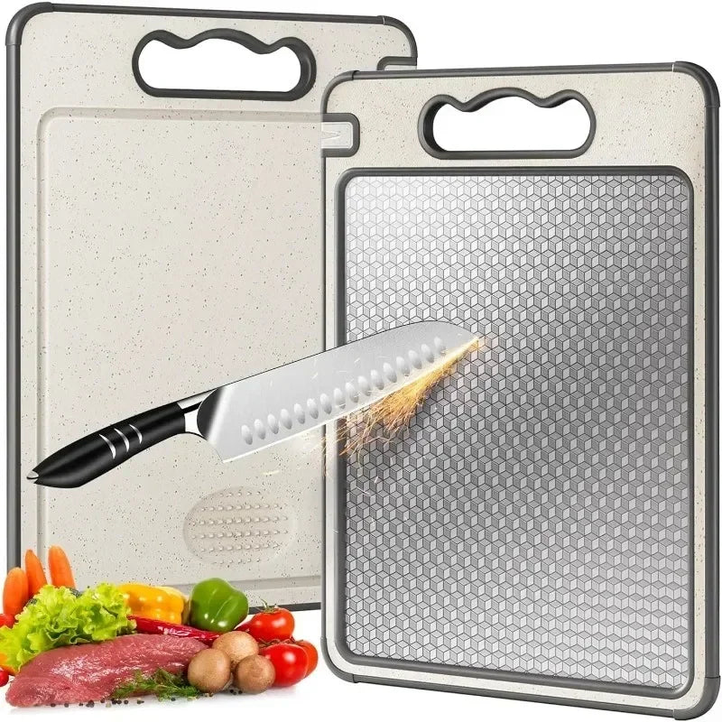 Cutting Board Double Sided Stainless Steel and Wheat Straw PP Kitchen Chopping Board