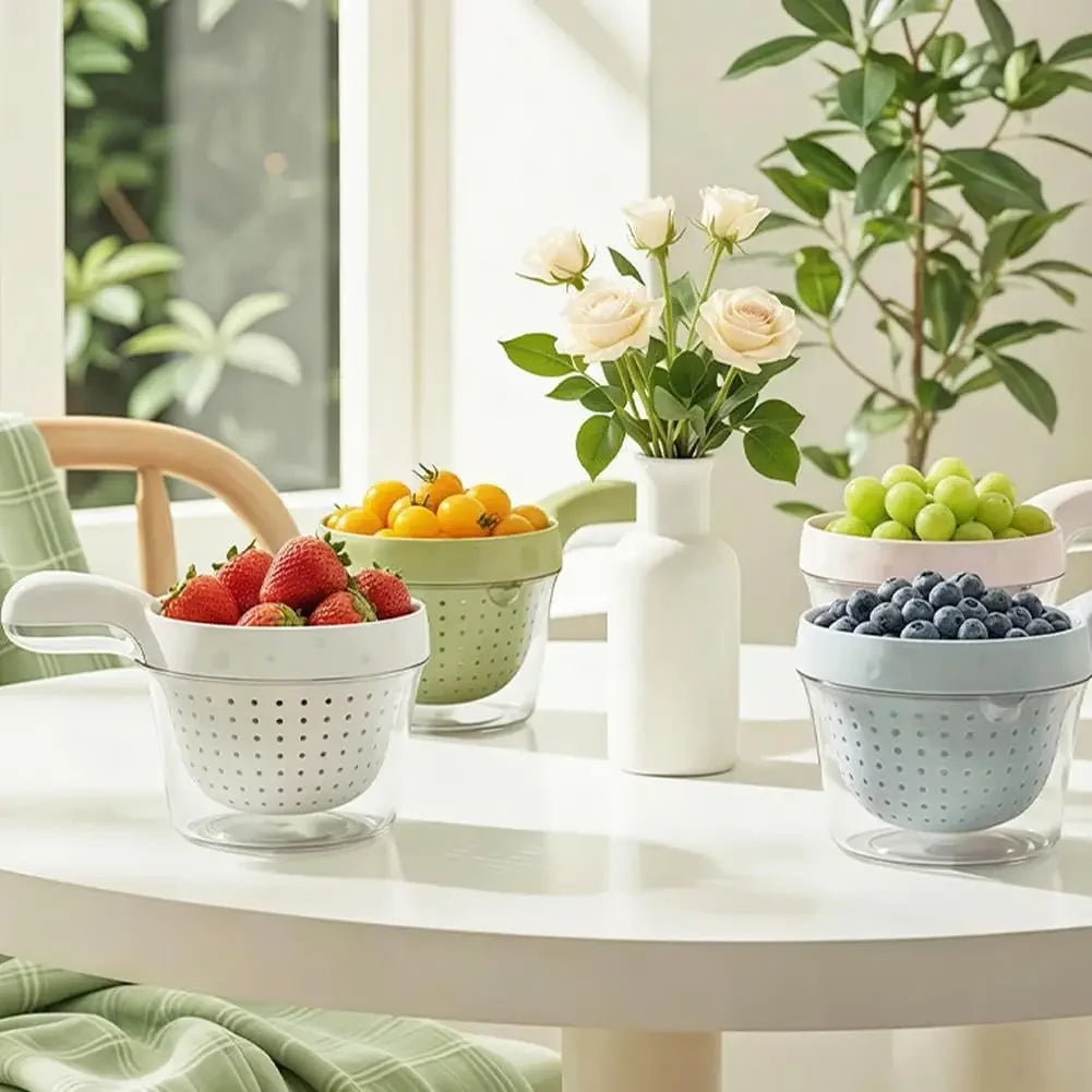 2-in-1 Vegetable Fruit Washing Drainage Basket Colander Mixing Bowl - White