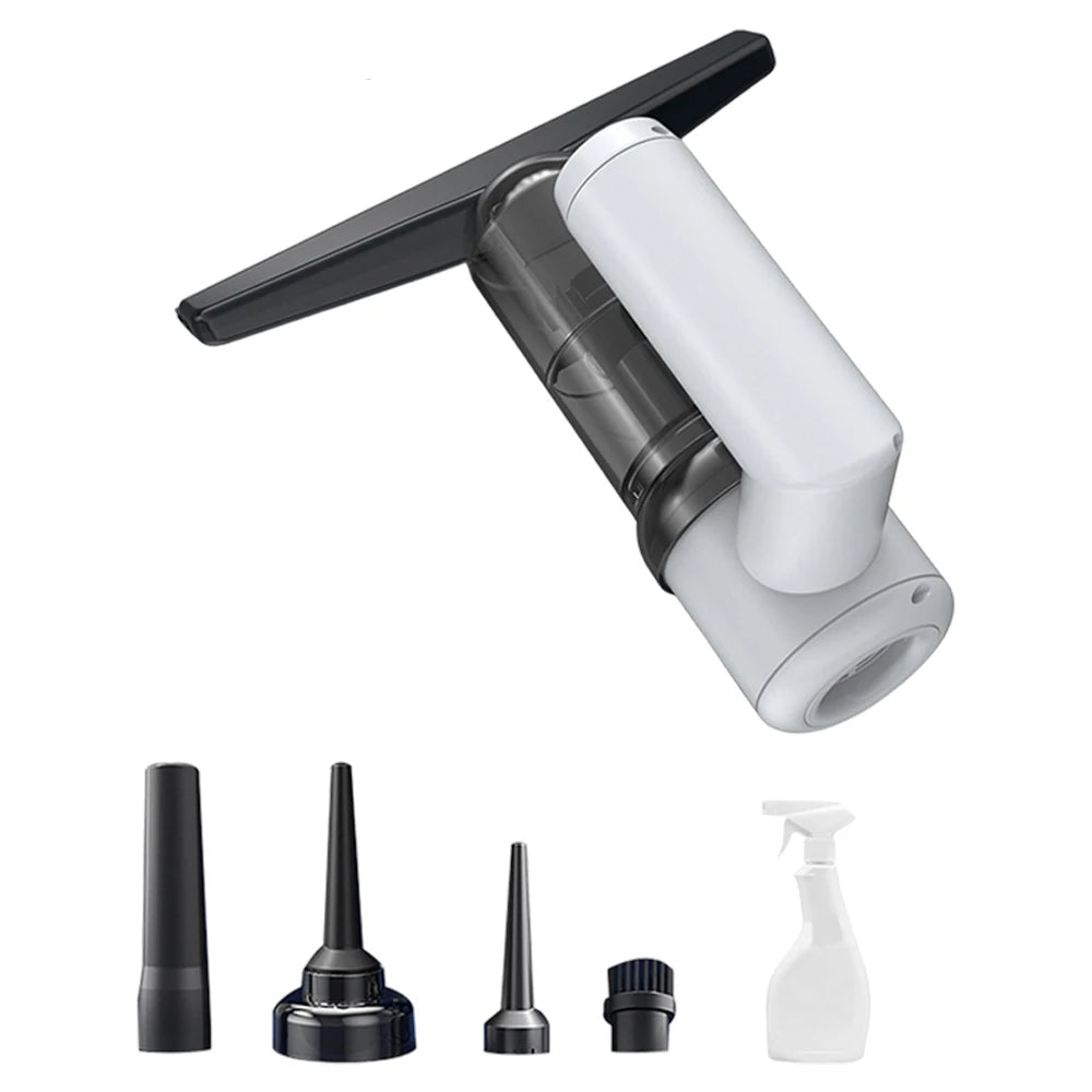 5000PA Cordless Vacuum Cleaner – Multi-Purpose Car & Window Cleaner – Strong Suction Handheld Cleaner with Glass Wiper & Brush - White