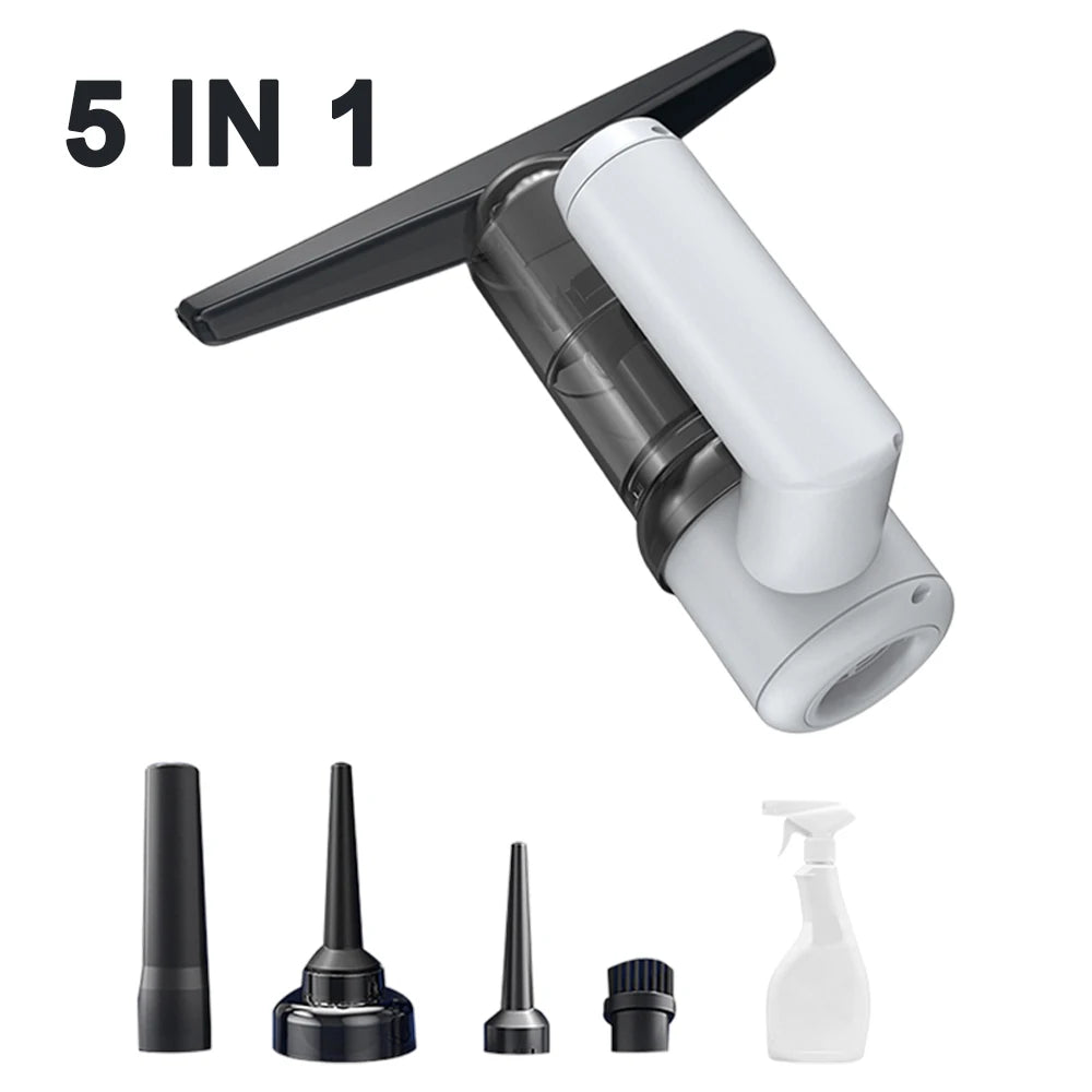 5000PA Cordless Vacuum Cleaner – Multi-Purpose Car & Window Cleaner – Strong Suction Handheld Cleaner with Glass Wiper & Brush - White