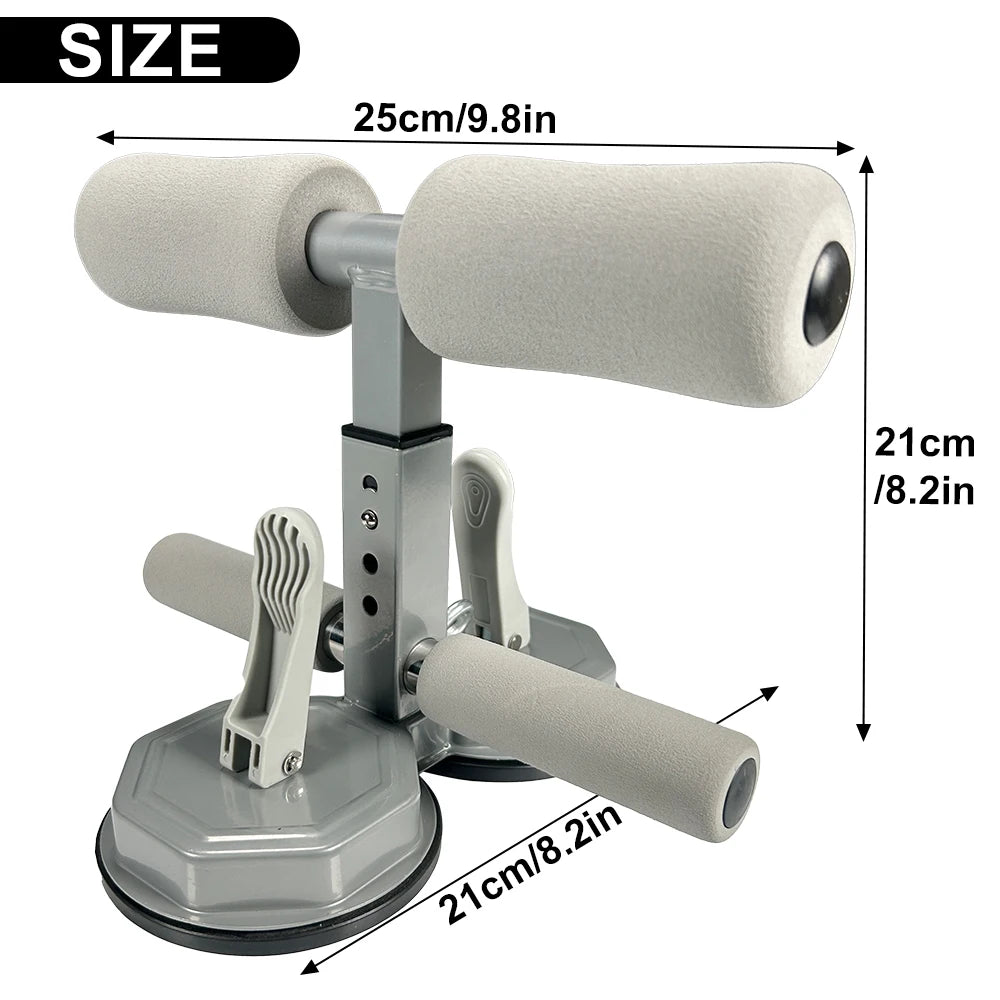 Sit-Up Assistant Bar with Resistance Band Portable Adjustable Dual Suction Core Trainer - Gray