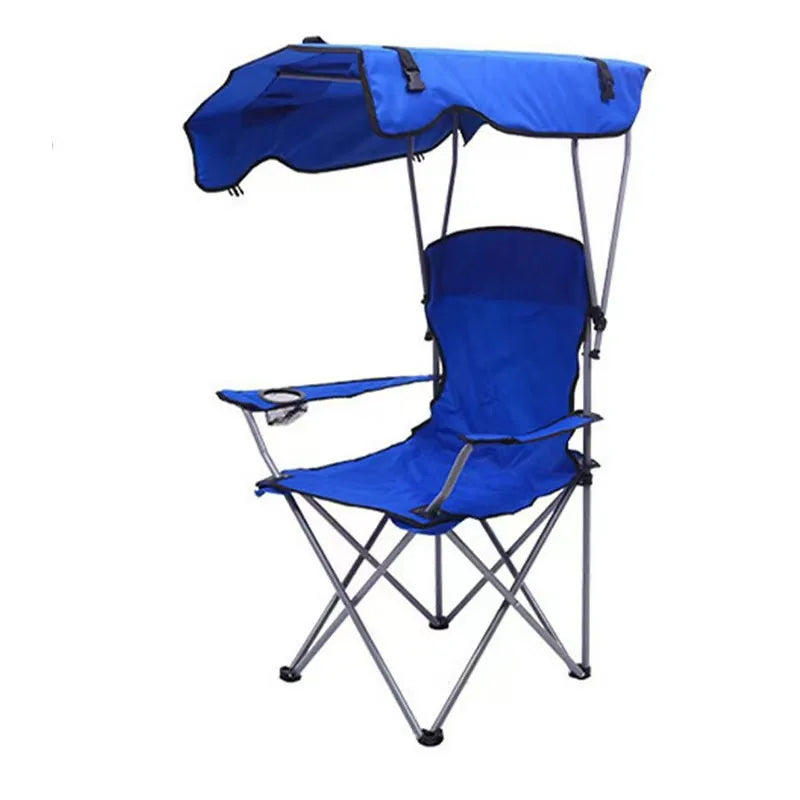 Camping Chair with Adjustable Awning Folding Outdoor Rocking Chair Cup Holder – Blue