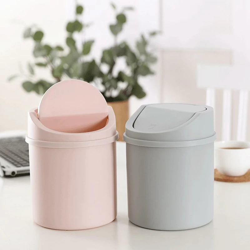 Trash Can 13cm Mini Desktop Bin with Cover - Gray
