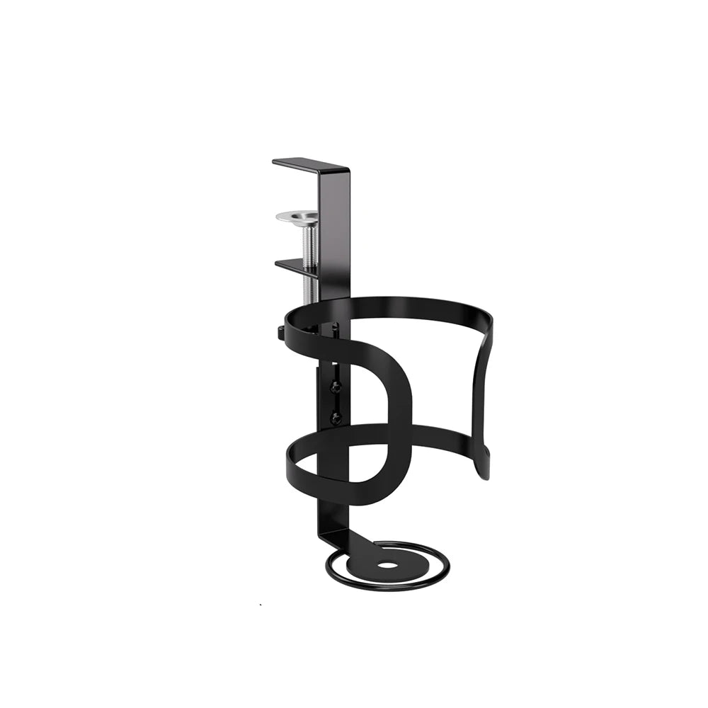 Clamp-On Desk Cup Holder with Bottle Holder Under Desk Drink Organizer for Cups and Bottles – Black