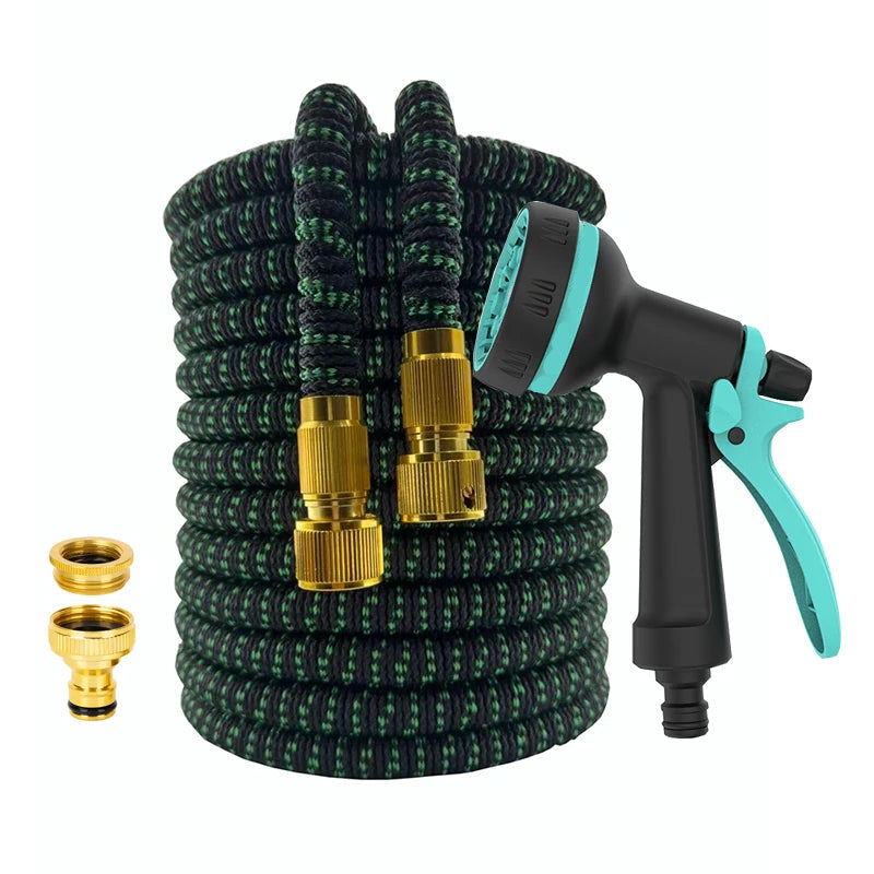 Expandable Magic Hose 30 meters – High-Pressure Car Wash & Home Garden Watering Pipe, Flexible, Anti-Abrasion, Rewindable - Black & Green