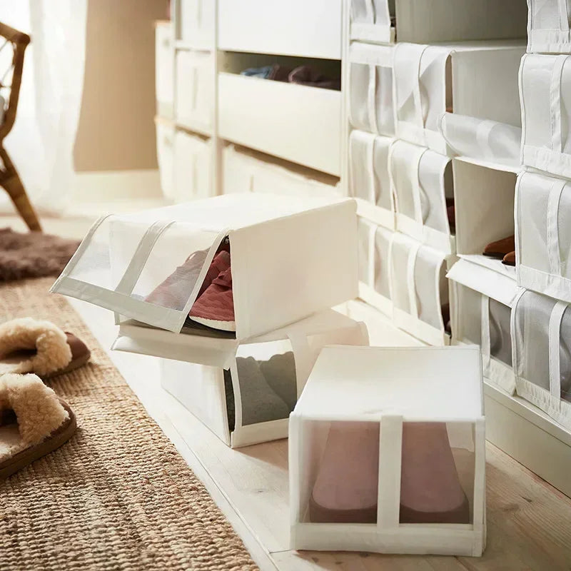 Shoe Storage Box 18L Foldable Stackable Canvas Organiser - White